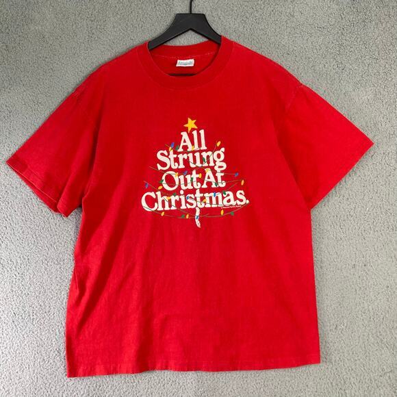 Vintage 90s‎ Christmas Graphic T-Shirt Red Unisex XL All Strung Out - Picture 8 of 9